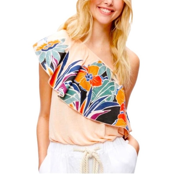 NWT FREE PEOPLE annka one shoulder floral top size large - Picture 1 of 4